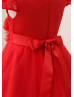 Cap Sleeves Red Lace Tulle 3D Flowers Flower Girl Dress